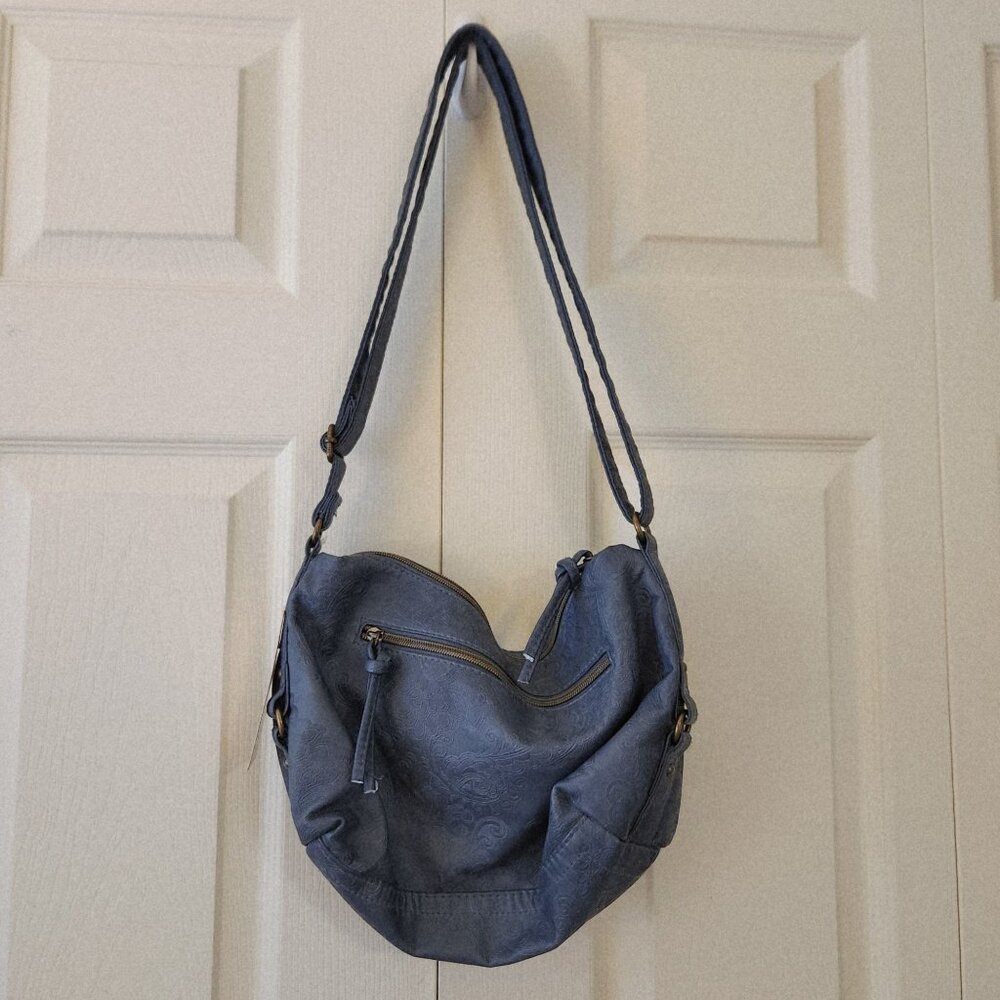 Stone & Co Embossed Smokey Denim Shoulder Bag With Adjustable Strap - Picture 7 of 14
